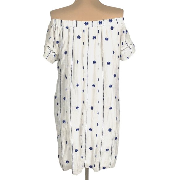 Rebellion Milos Off The Shoulder Embroidered Boho Peasant Dress M Lined White - Picture 5 of 11